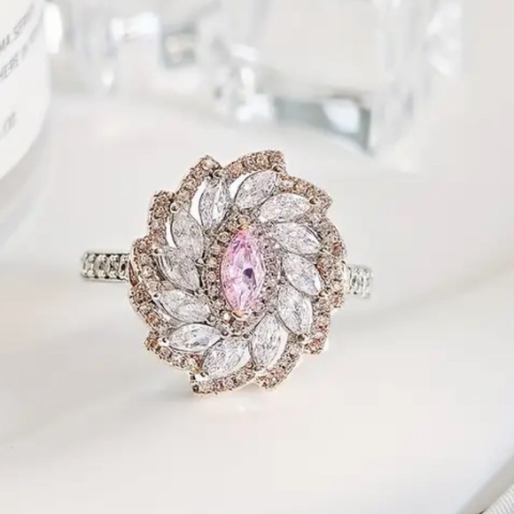 Pink Marquise Cut Cubic Zirconia, Vintage-Inspired Engagement, Wedding, Ring - Picture 2 of 8
